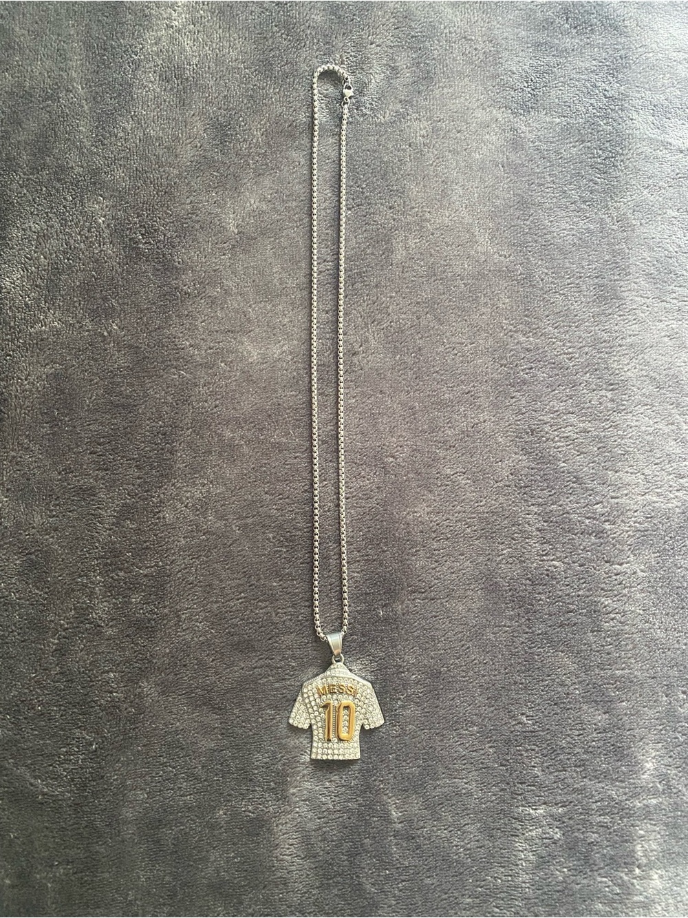 Silver-tone Number 10 Messi Soccer Jersey Pendant Necklace with Gold Accent